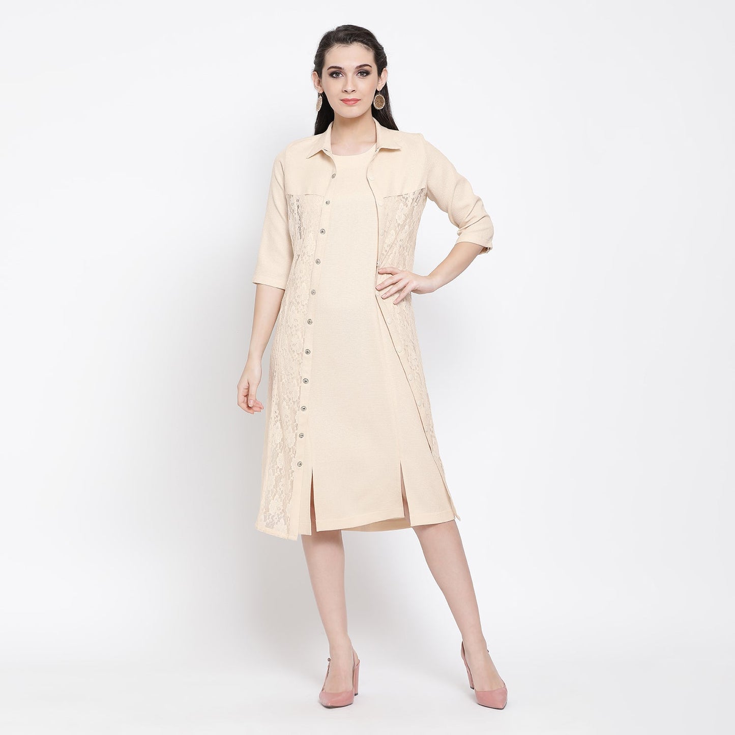 Off White Silk Linen With Flower Net Jacket