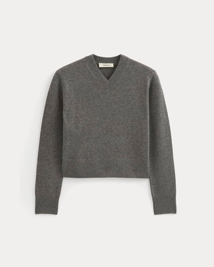 Cashmere Cropped High-V Sweater | Heather Charcoal