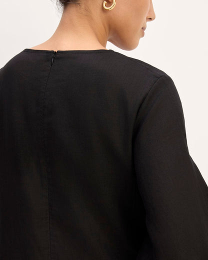 The Linen A-Line Midi Dress | Black