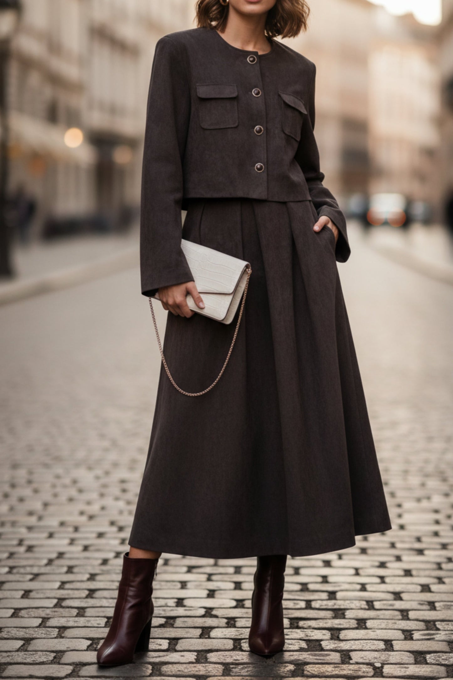 Charcoal Velvet Skirt Co-Ord