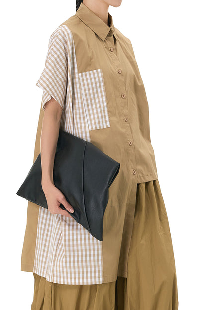 Buff Beige Check Patchwork Shirt