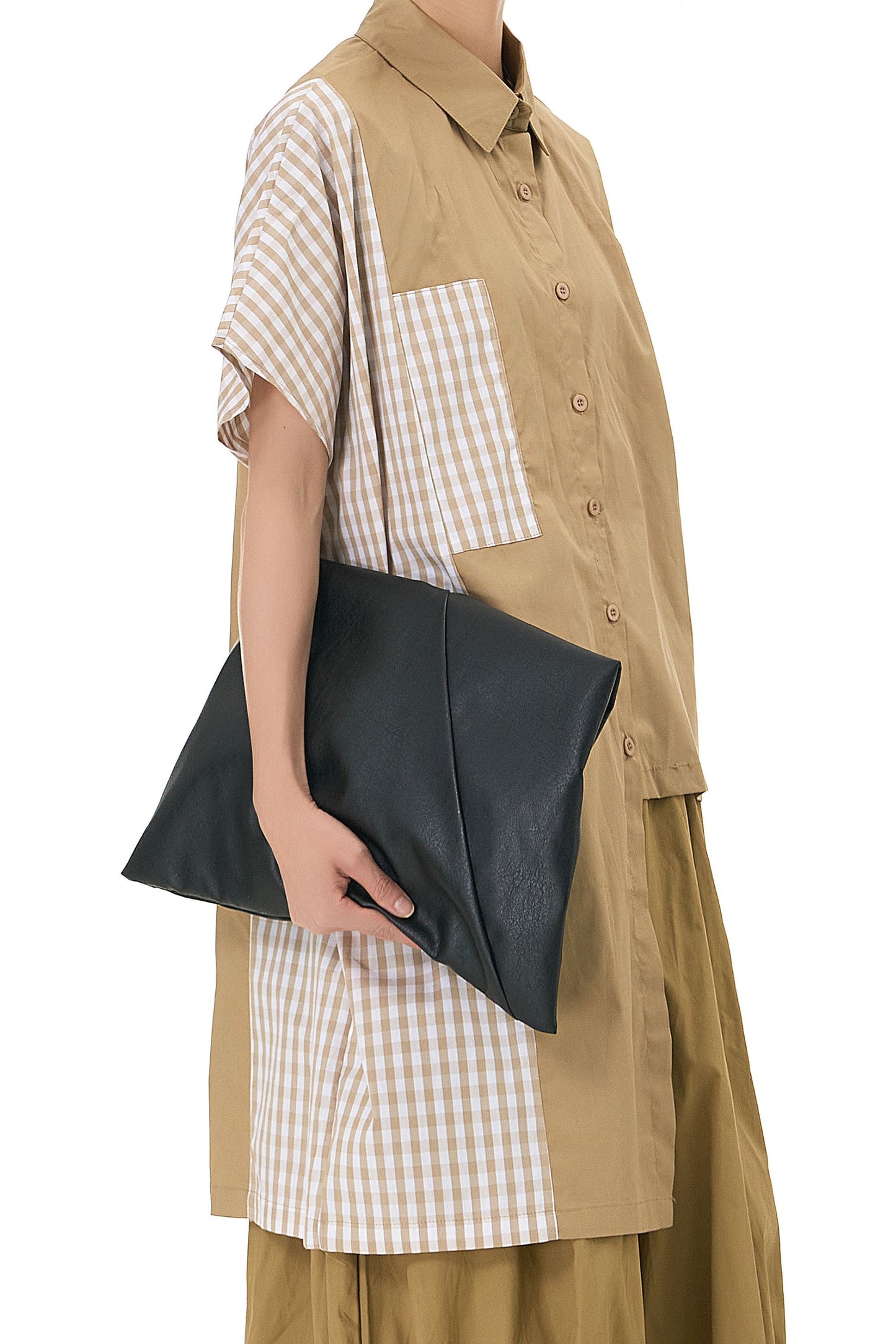 Buff Beige Check Patchwork Shirt