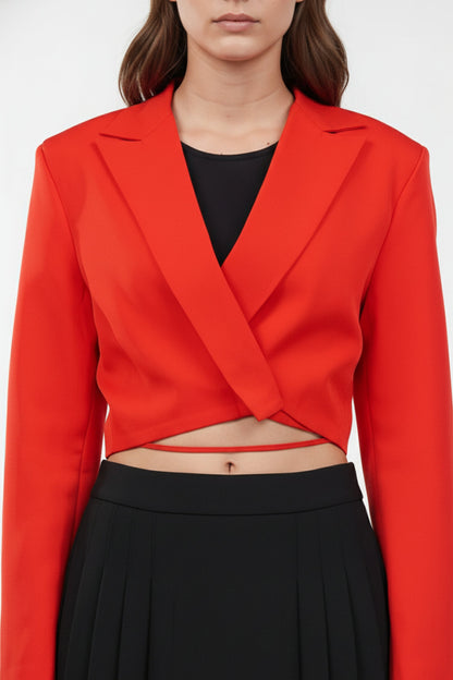 Strings Attached Cropped Blazer in Red