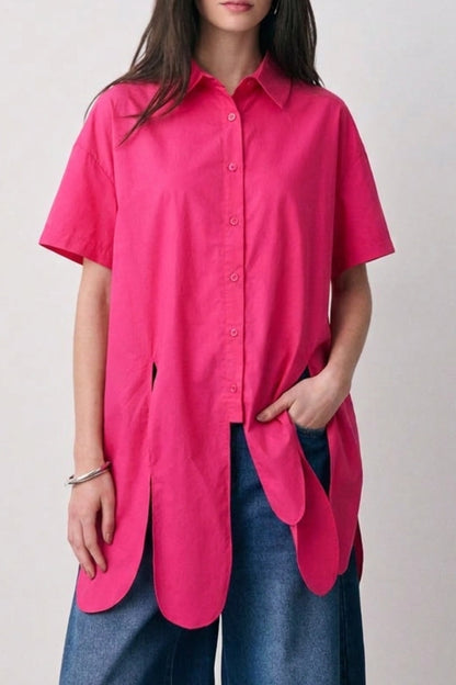 Pink Asymmetric Oversized Hem Shirt