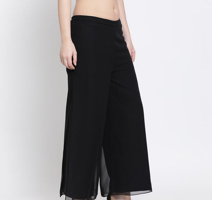 Black Georgette Plazzo With Slit And Buttons