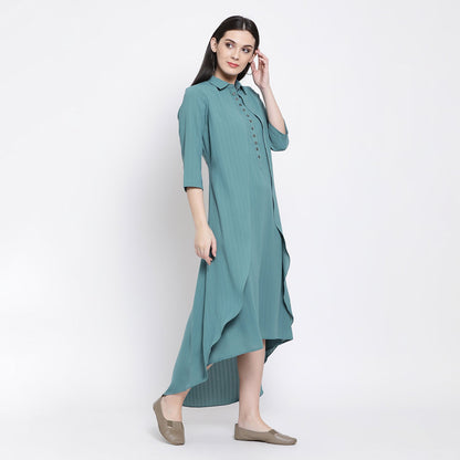 Teal Blue Double Layer Asymmetrical Long Dress