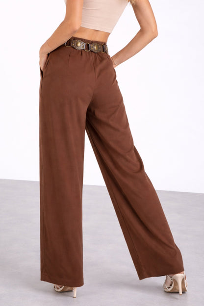 Brown Pants with Inverted Pleats