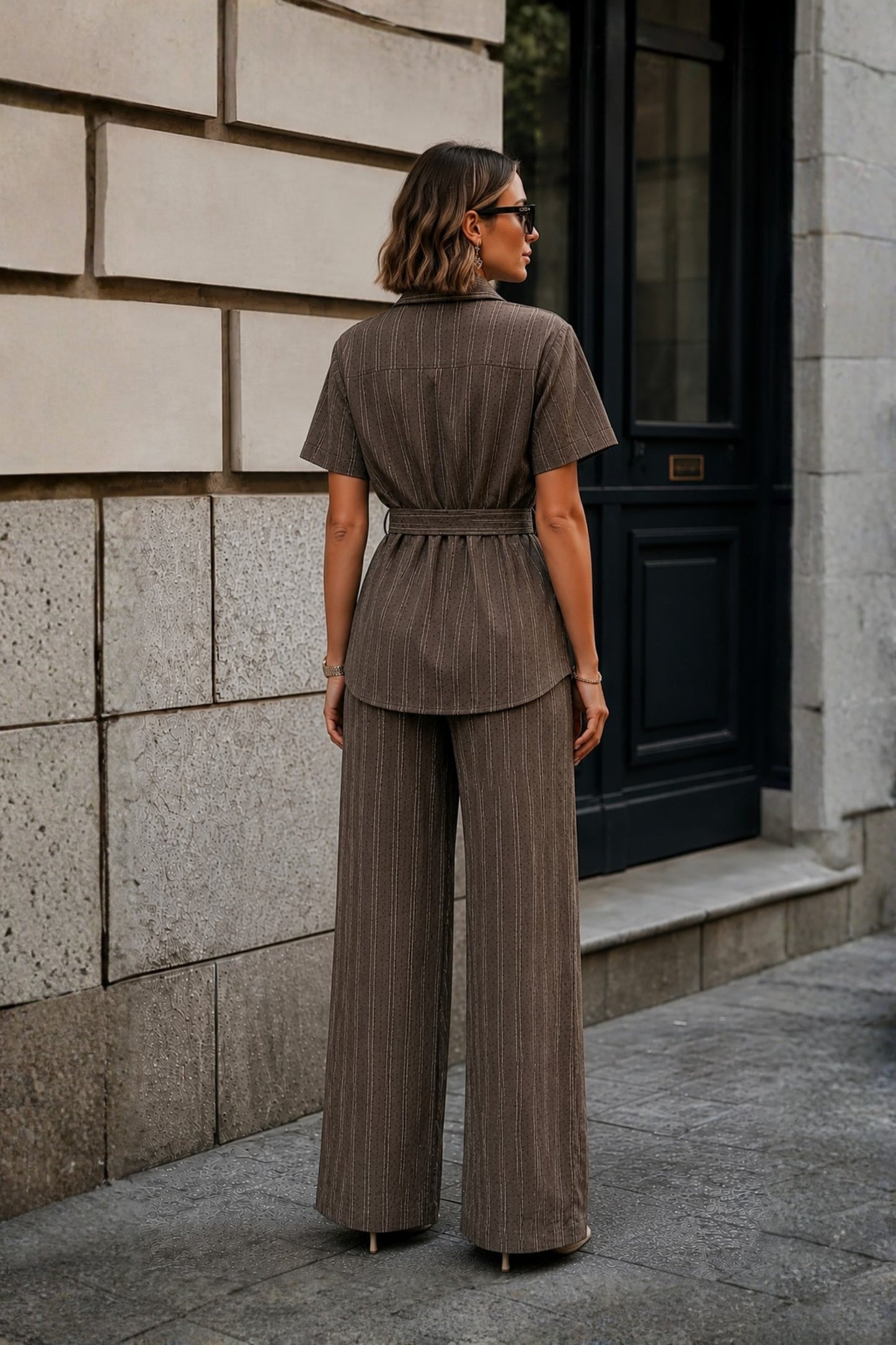 Brown Stripe Utility Belted Co-ord Set
