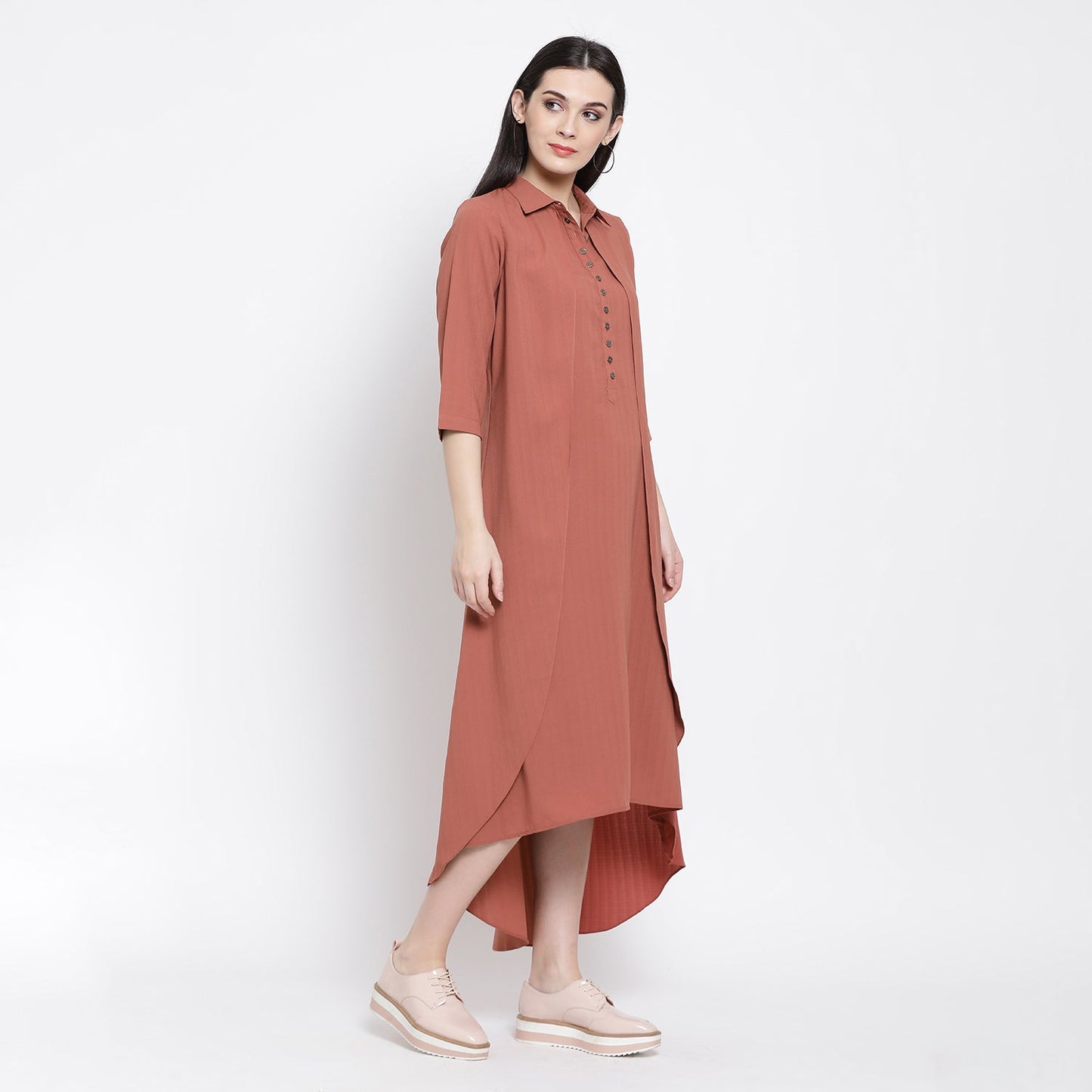 Rosewood Double Layer Asymmetrical Long Dress