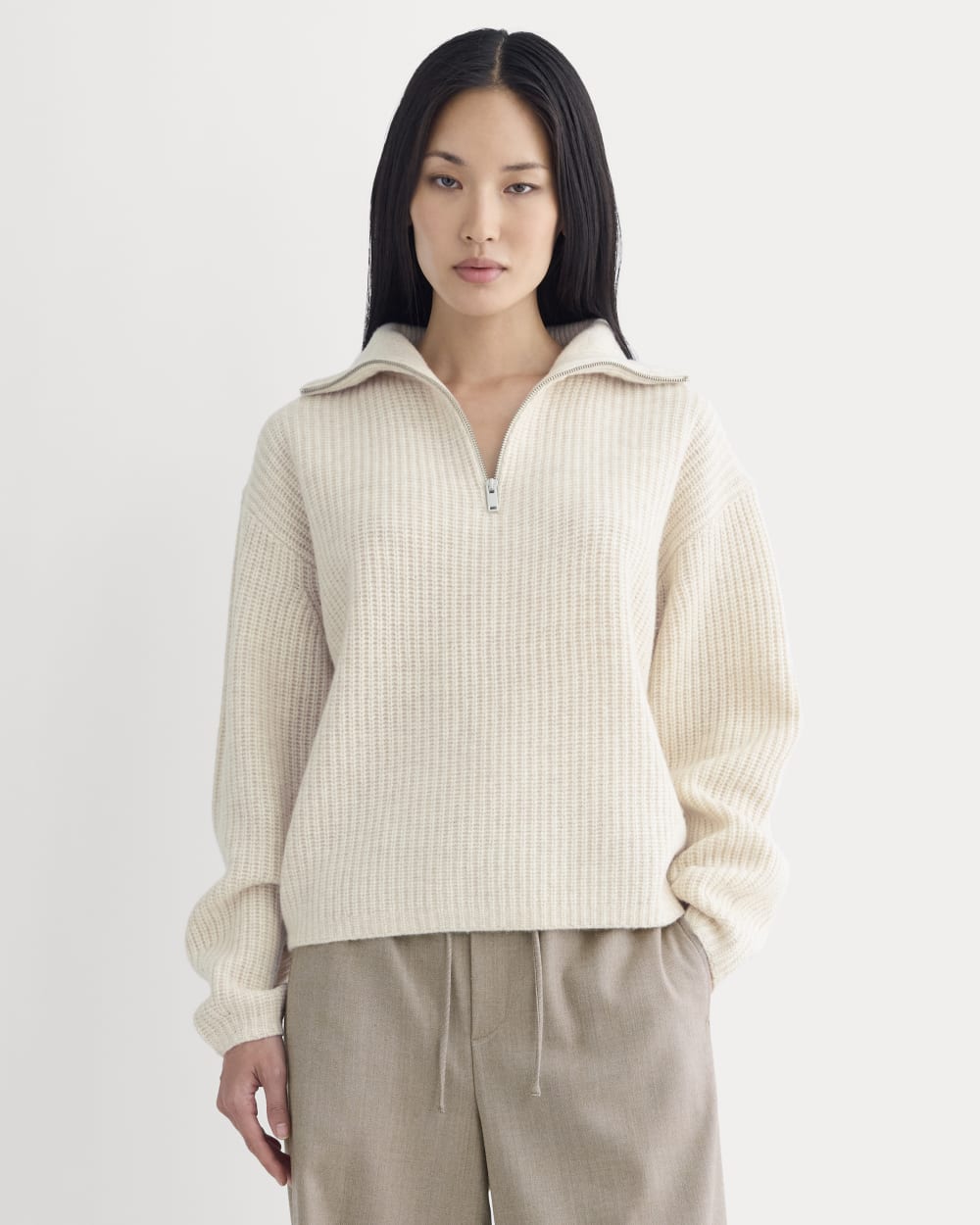 The Half-Zip Sweater in Luxe Merino | Heathered Oat
