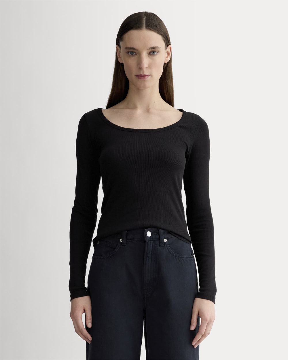 The Luxe Rib Long-Sleeve Scoop-Neck Tee | Black