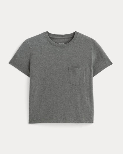 The Box-Cut Tee in Essential Cotton | Heathered Charcoal | Pocket