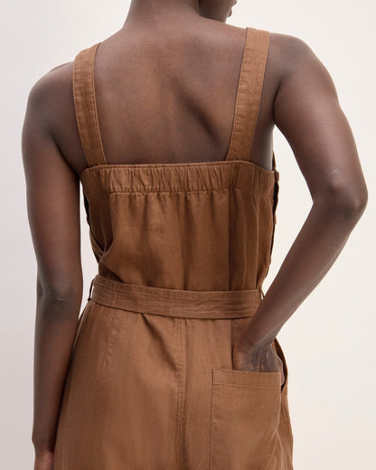 The Linen Side-Button Jumpsuit | Carob Brown