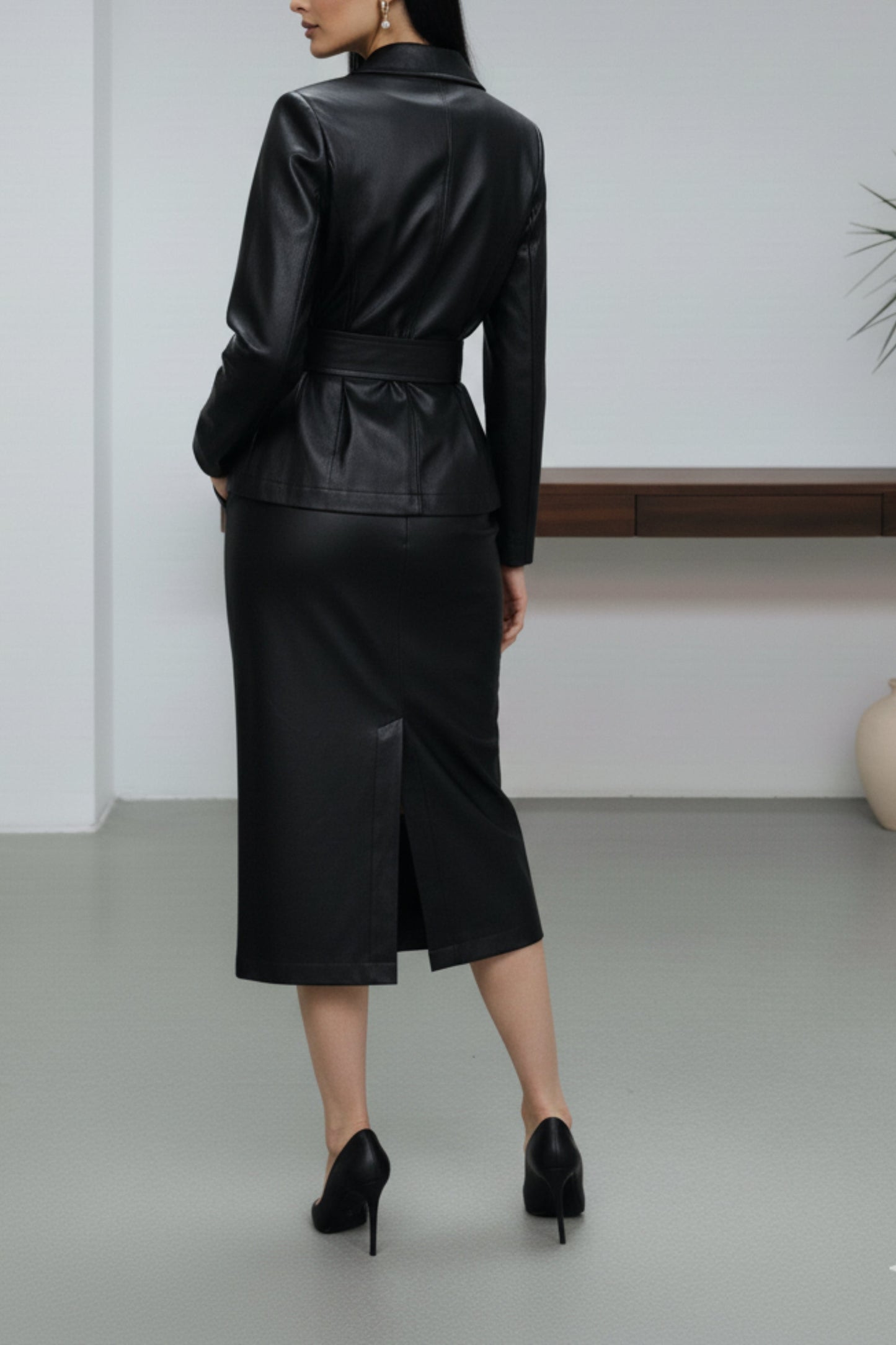 Black Luxe Leather Skirt Co-ord Set
