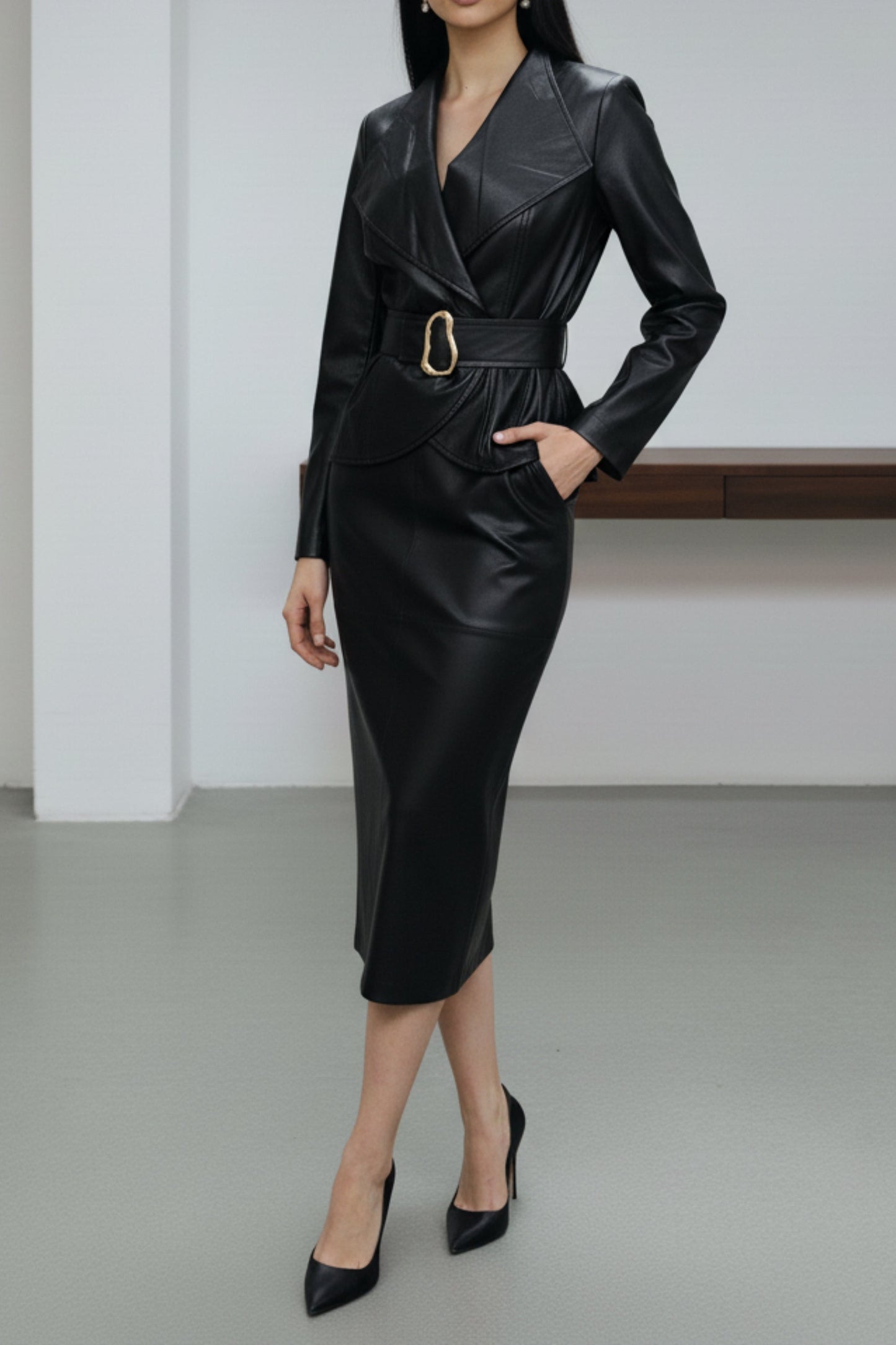 Black Luxe Leather Skirt Co-ord Set