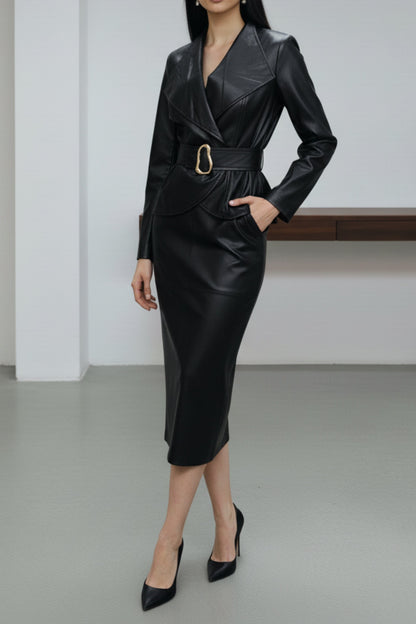 Black Luxe Leather Skirt Co-ord Set