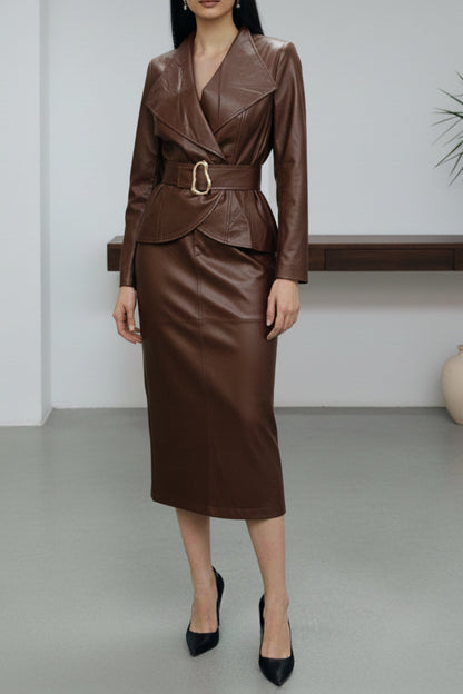 Mocha Luxe Leather Skirt Co-ord Set