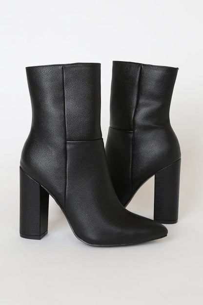 Dawson Black Pebble Pointed-Toe Mid Calf Boots