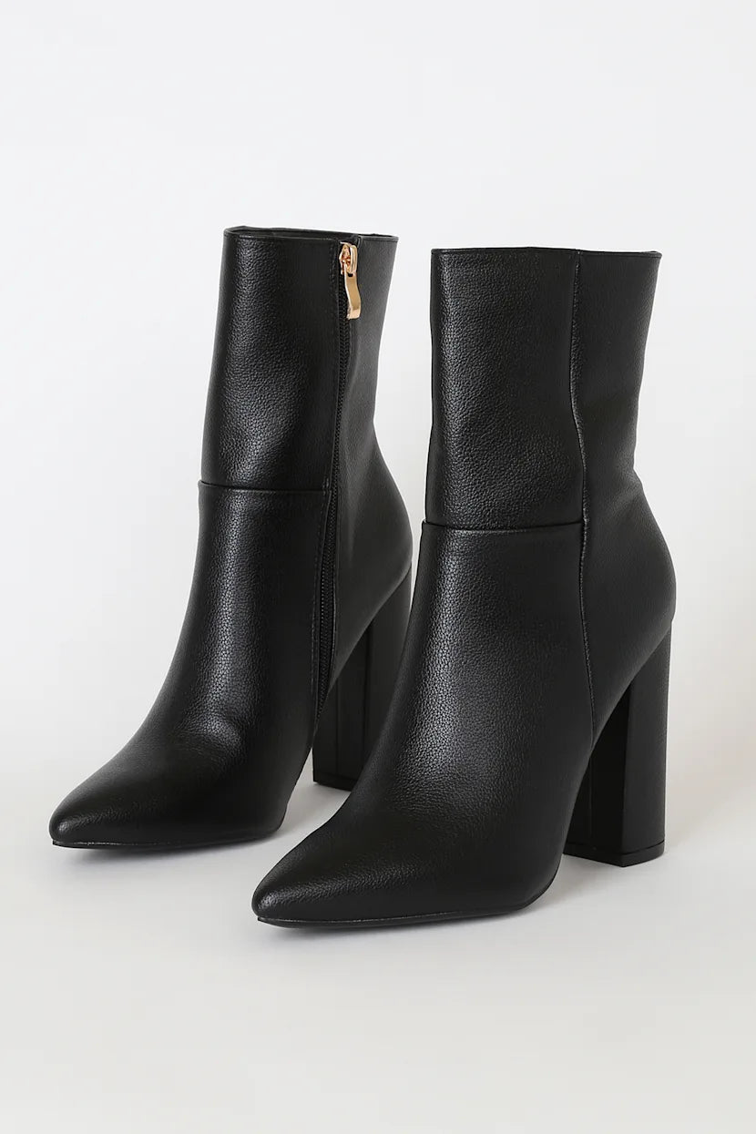 Dawson Black Pebble Pointed-Toe Mid Calf Boots
