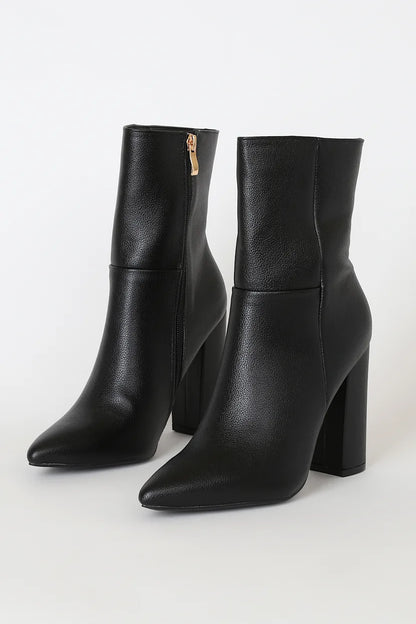 Dawson Black Pebble Pointed-Toe Mid Calf Boots