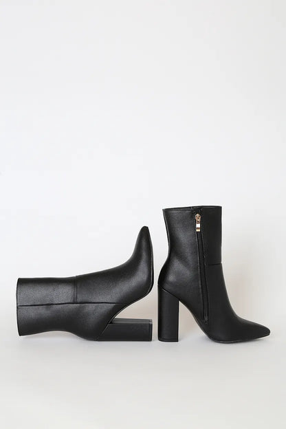 Dawson Black Pebble Pointed-Toe Mid Calf Boots