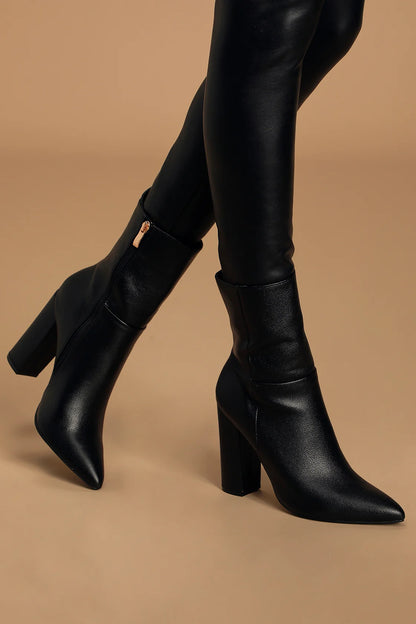 Dawson Black Pebble Pointed-Toe Mid Calf Boots | Tangel Top