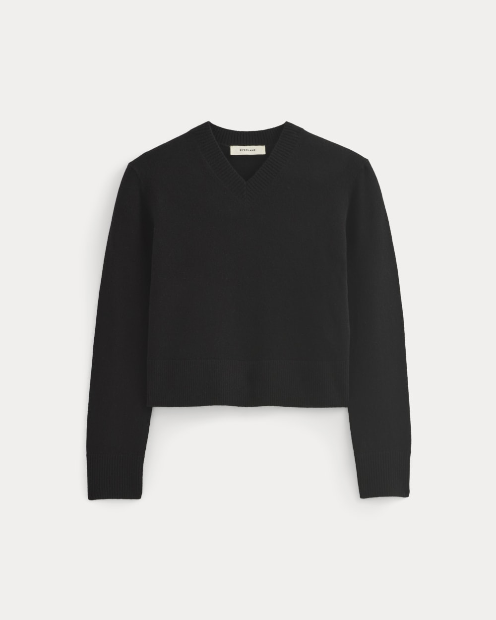 Cashmere Cropped High-V Sweater | Black