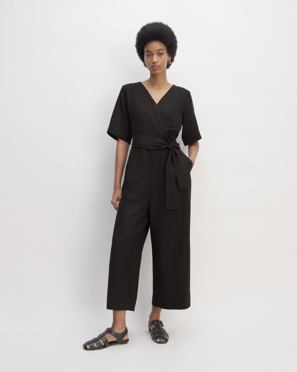The Wrap Jumpsuit in Linen | Black