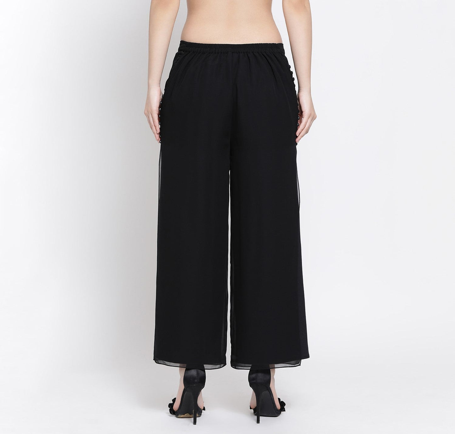 Black Georgette Plazzo With Slit And Buttons