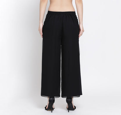 Black Georgette Plazzo With Slit And Buttons