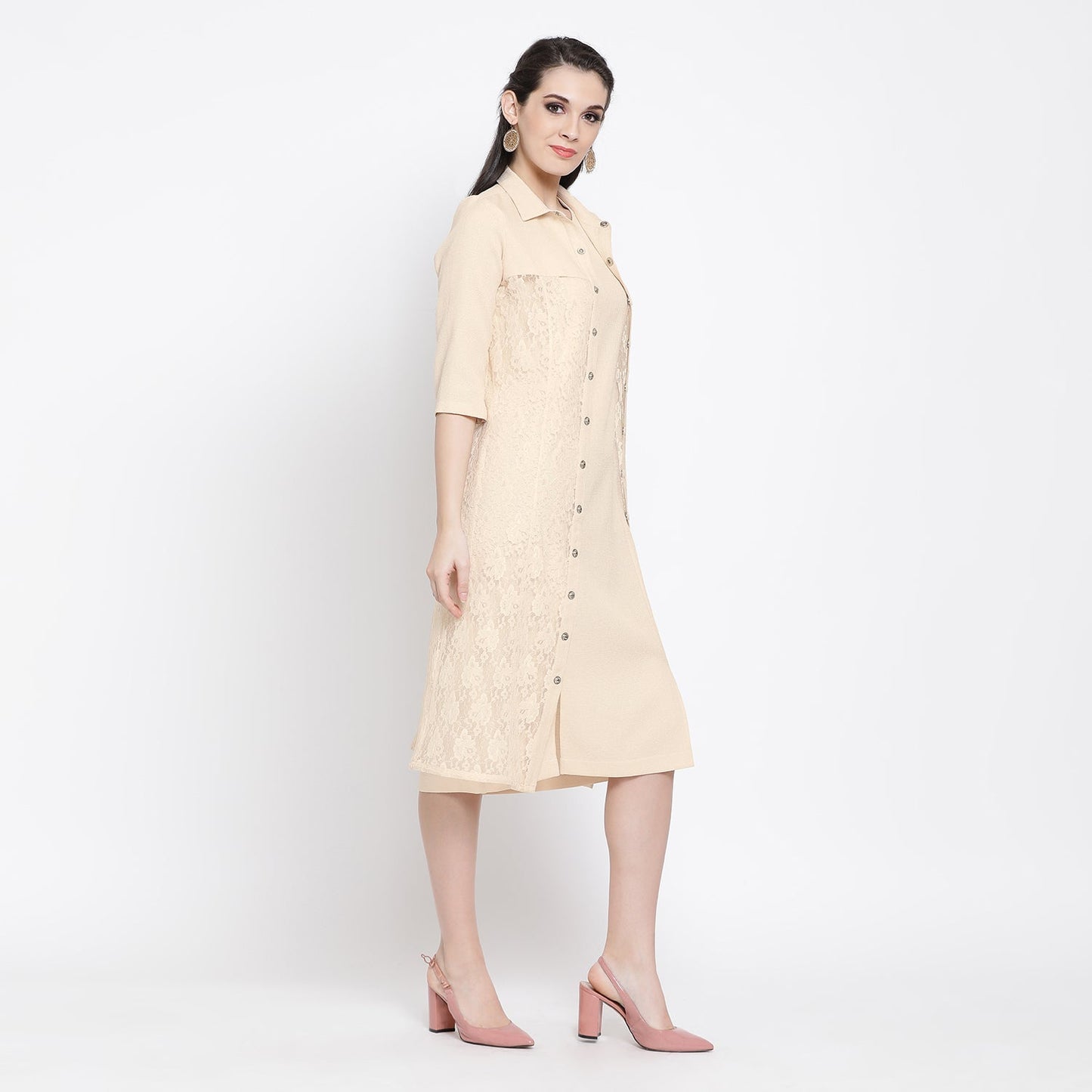 Off White Silk Linen With Flower Net Jacket