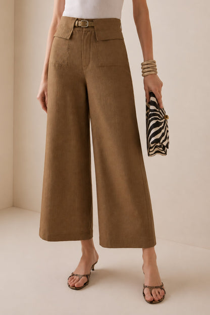 Cocoa Belted Wide-Leg Pants