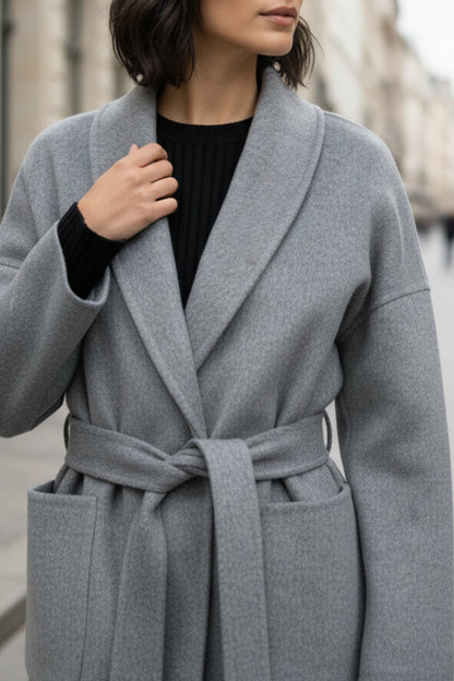 Slate Mist Belted Double-Sided Cashmere Blazer