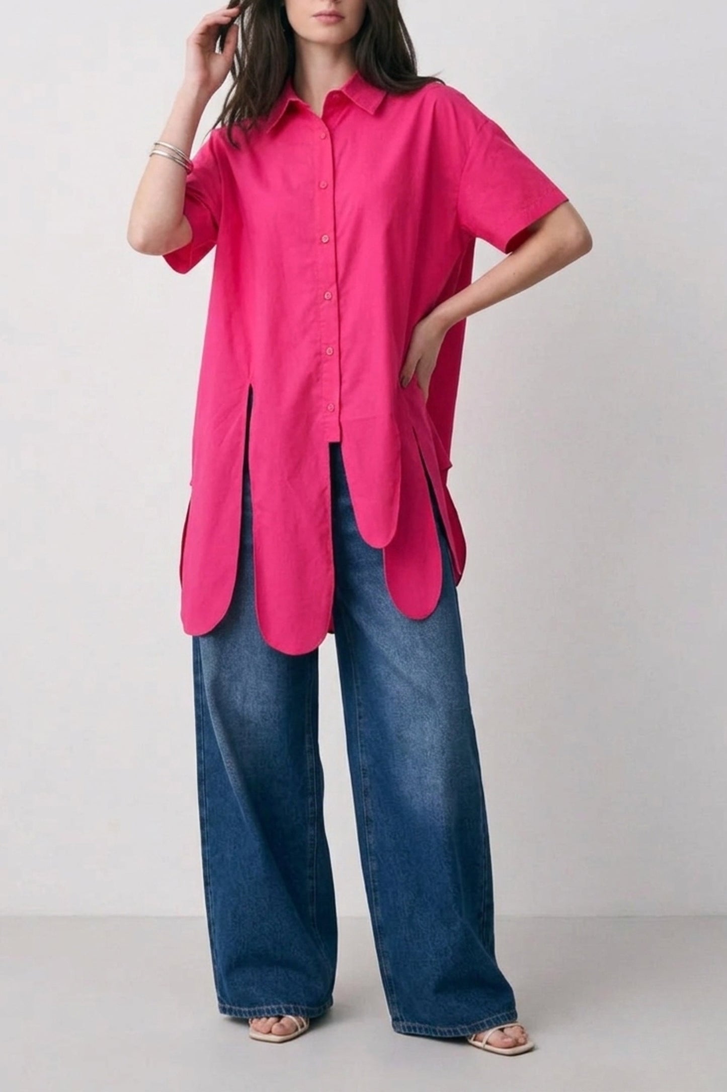 Pink Asymmetric Oversized Hem Shirt