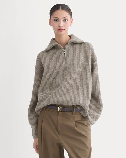 The Half-Zip Sweater in Luxe Merino | Heather Soft Taupe