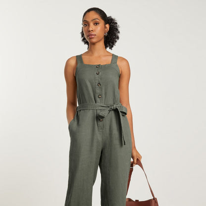 The Linen Jumpsuit | Pewter Green