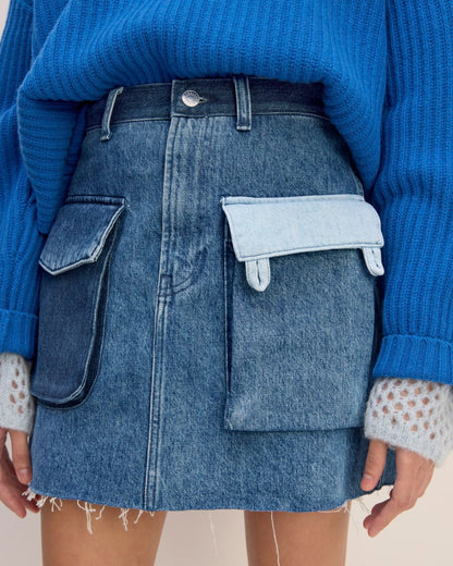 The Denim Patchwork Mini Skirt | Diamond Blue