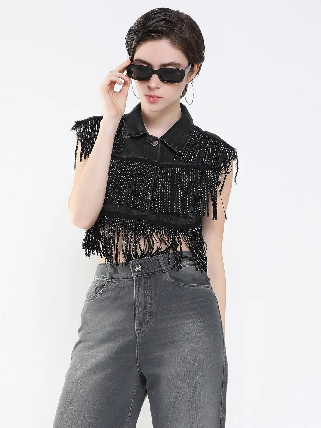 Women's Black Windcheater Denim Jacket