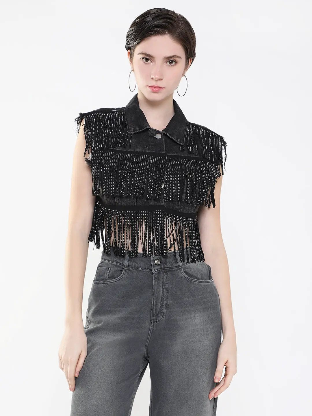 Women's Black Windcheater Denim Jacket