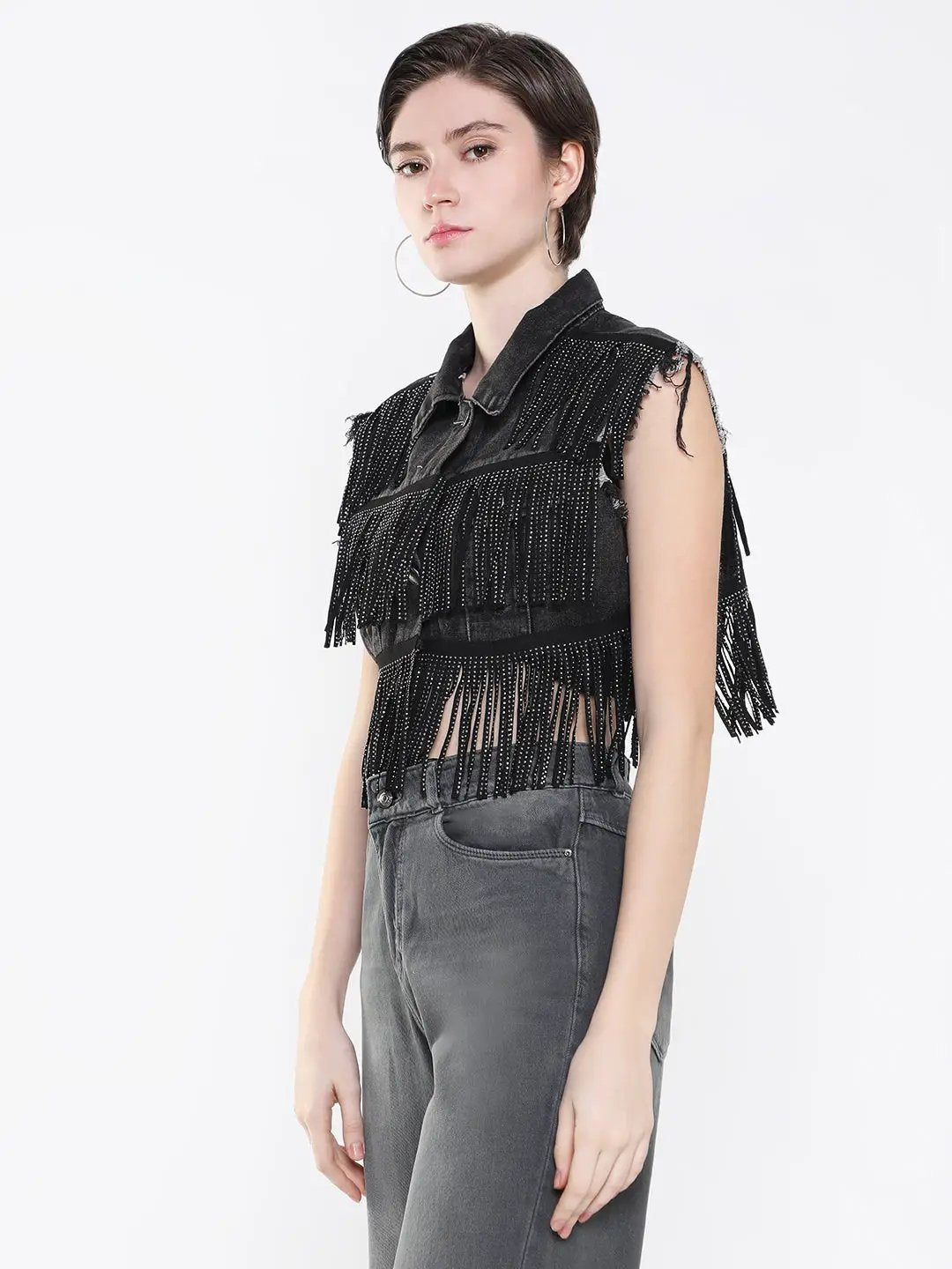 Women's Black Windcheater Denim Jacket