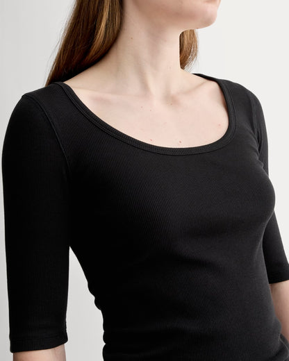 The Luxe Rib Scoop-Neck Tee | Black