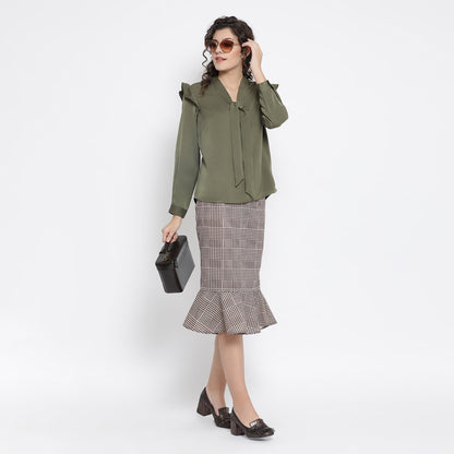 Olive Green Top With Tie Knot
