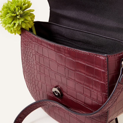 Women's Burgundy Faux Croc Ring Detail Saddle Bag