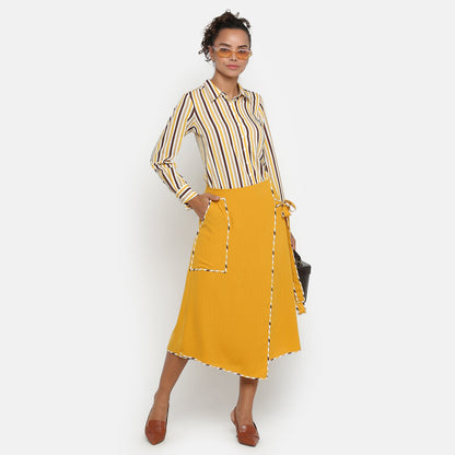 Yellow Asymmetrical Skirt With Contrast Piping