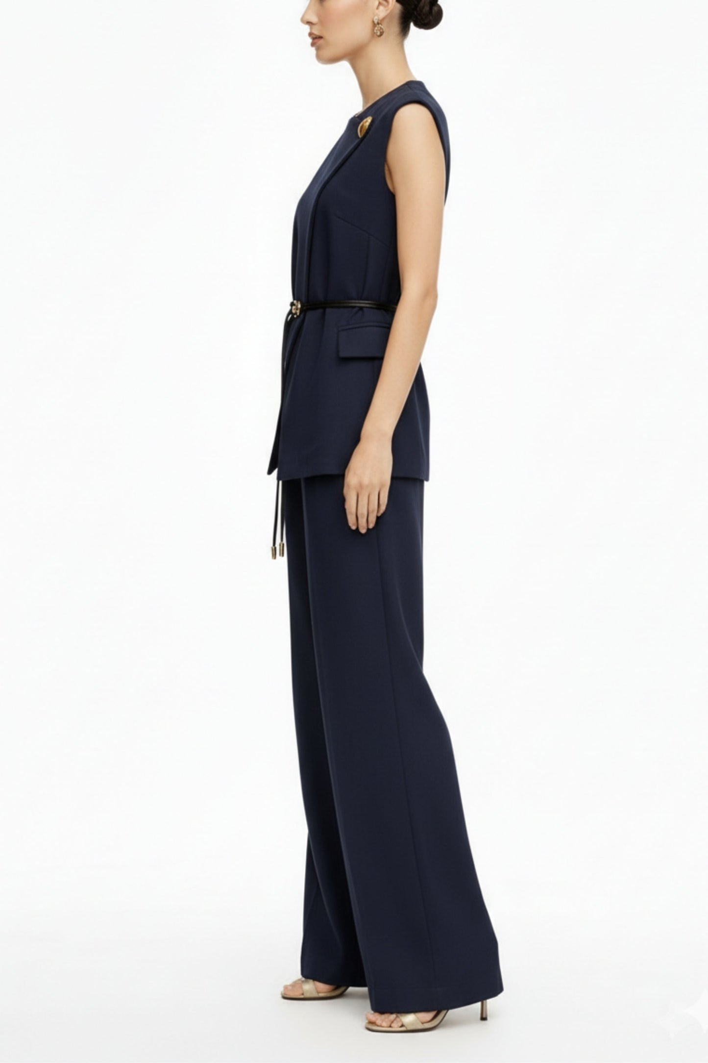 Navy Belted Tailored Co-Ord Set