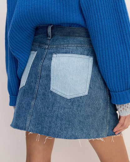 The Denim Patchwork Mini Skirt | Diamond Blue