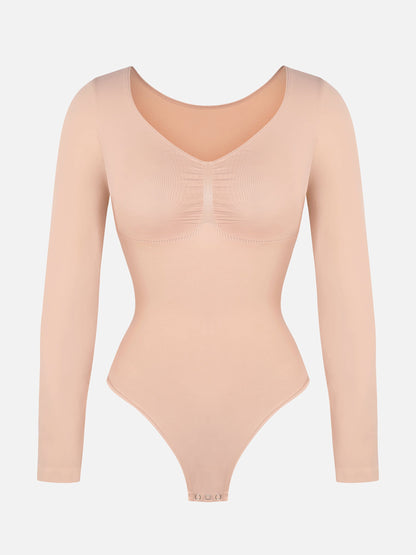 Seamless Long Sleeve Tummy Control Thong Bodysuit