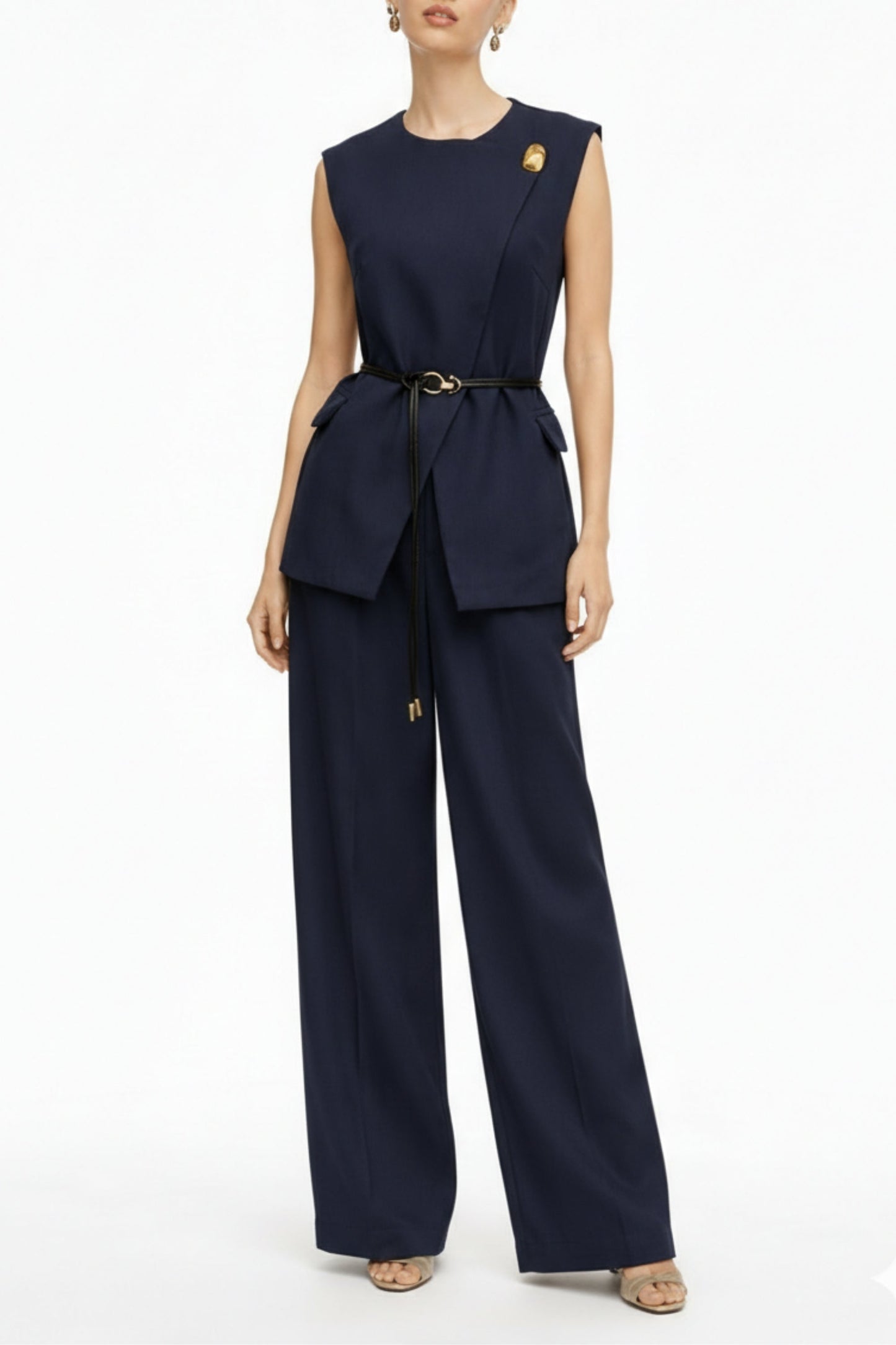 Navy Belted Tailored Co-Ord Set