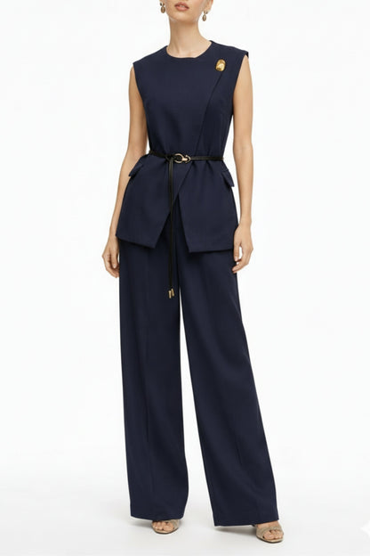 Navy Belted Tailored Co-Ord Set