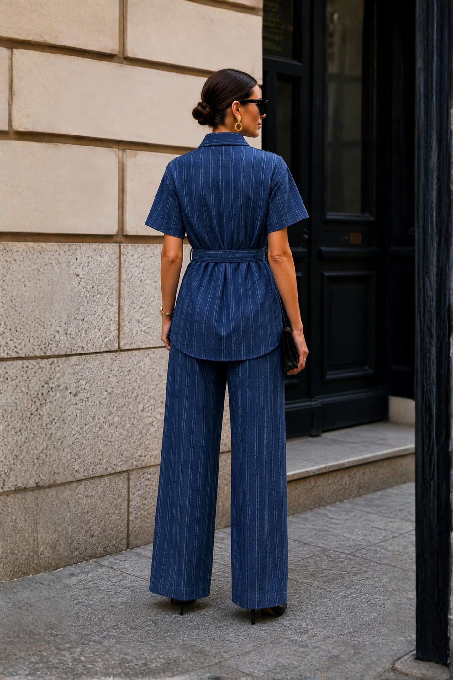 Indigo Stripe Utility Belted Co-ord Set